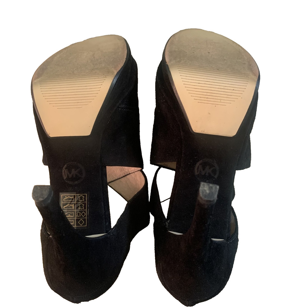MICHAEL KORS ELENA CROSS STRAP BLACK SUEDE HEELS 8.5M- EUC -WORN ONCE! - Picture 10 of 14